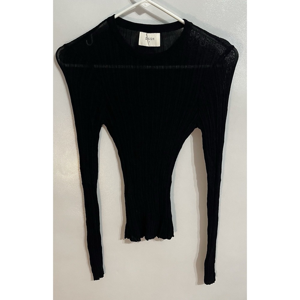 DISSH Size Small Rib Knit Sweater Sheer Women's Black Stretch Minimalist